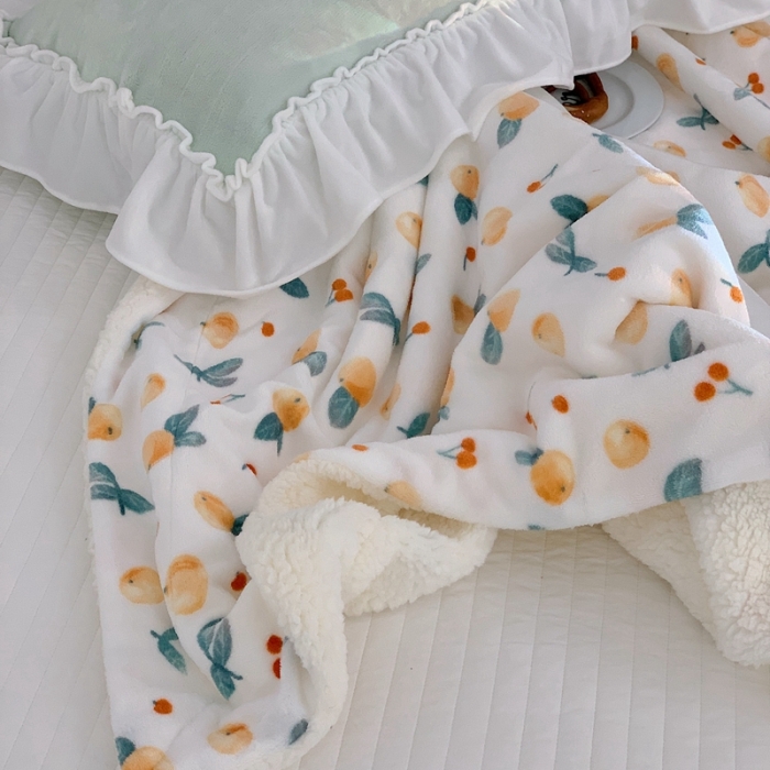 91家纺网 家纺一手货源 找家纺 昔可家纺 2021新款牛奶羊羔绒印花毛毯 小金桔