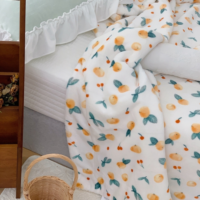 91家纺网 家纺一手货源 找家纺 昔可家纺 2021新款牛奶羊羔绒印花毛毯 小金桔