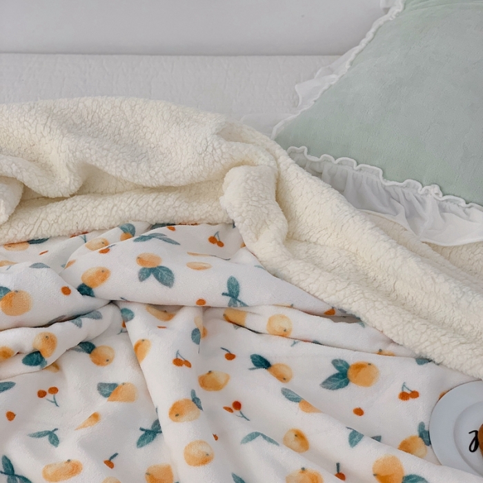 91家纺网 家纺一手货源 找家纺 昔可家纺 2021新款牛奶羊羔绒印花毛毯 小金桔