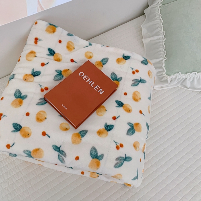 91家纺网 家纺一手货源 找家纺 昔可家纺 2021新款牛奶羊羔绒印花毛毯 小金桔