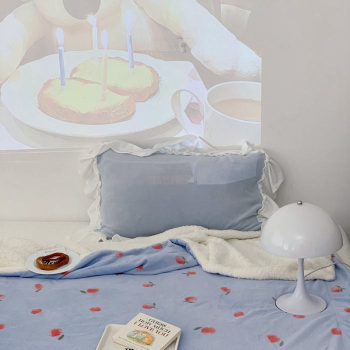 91家纺网 家纺一手货源 找家纺 昔可家纺 2021新款牛奶羊羔绒印花毛毯 元气小小桔蓝