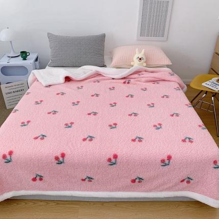 昔可家纺 2021新款羊羔泰迪绒印花毛毯-第二组图粉粉小樱桃