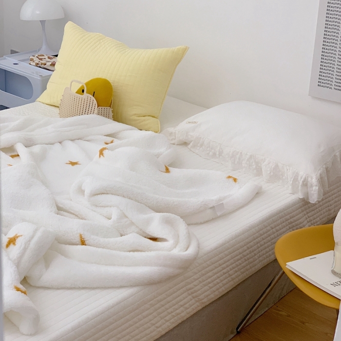 91家纺网 家纺一手货源 找家纺 昔可家纺2021新款羊羔泰迪绒印花毛毯-第二组图金色星星月亮