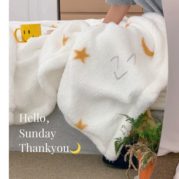 91家纺网 家纺一手货源 找家纺 昔可家纺2021新款羊羔泰迪绒印花毛毯-第二组图金色星星月亮