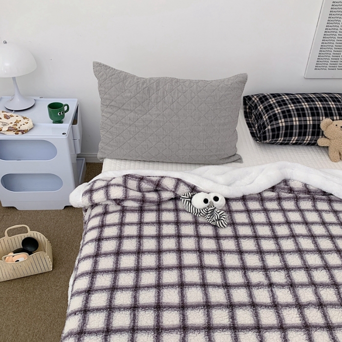 91家纺网 家纺一手货源 找家纺 昔可家纺 2021新款羊羔泰迪绒印花毛毯-第二组图小香风格子