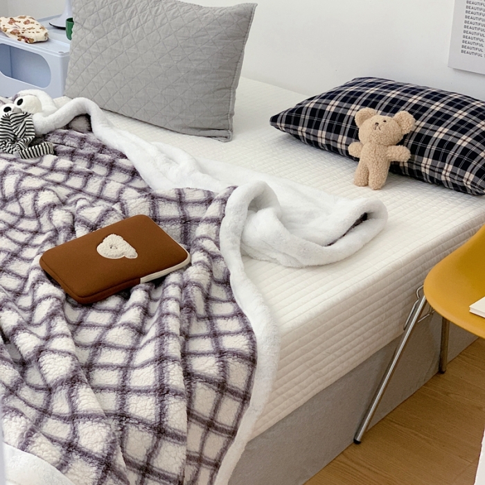 91家纺网 家纺一手货源 找家纺 昔可家纺 2021新款羊羔泰迪绒印花毛毯-第二组图小香风格子