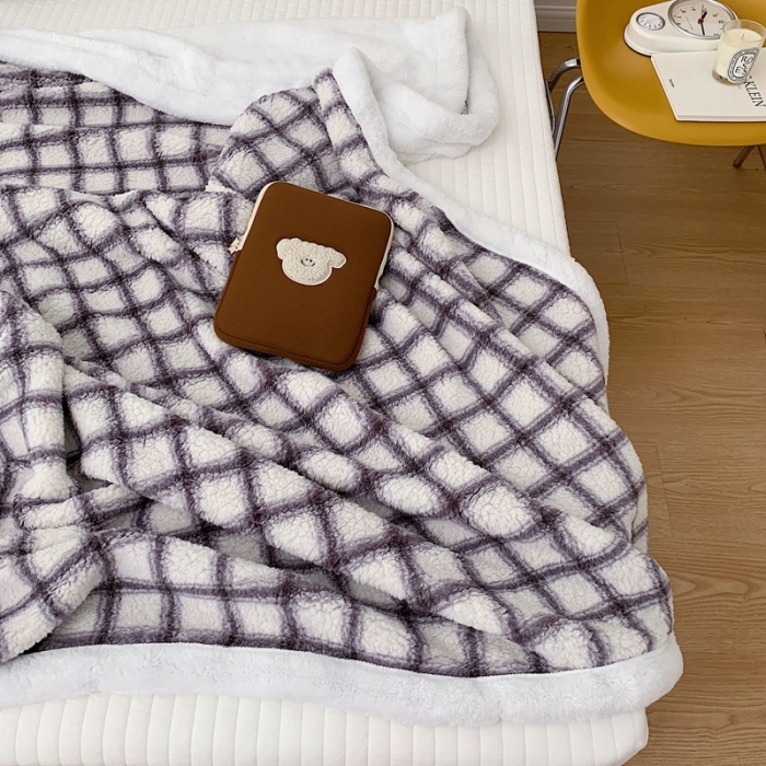 91家纺网 家纺一手货源 找家纺 昔可家纺 2021新款羊羔泰迪绒印花毛毯-第二组图小香风格子