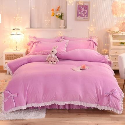 91家纺网 家纺一手货源 找家纺 秋艳家纺 2023新款韩版牛奶绒荷叶边四件套 浅紫色