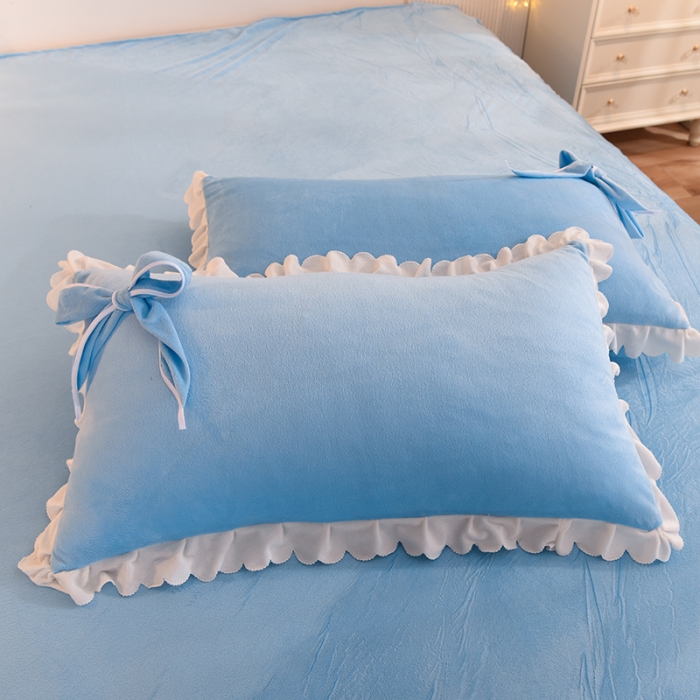 91家纺网 家纺一手货源 找家纺 秋艳家纺 2023新款韩版牛奶绒荷叶边四件套 勿忘草