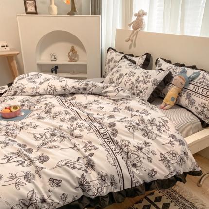 91家纺网 家纺一手货源 找家纺 花伞家居 2021新款韩版赫本风格子系列锦棉四件套 梦如生