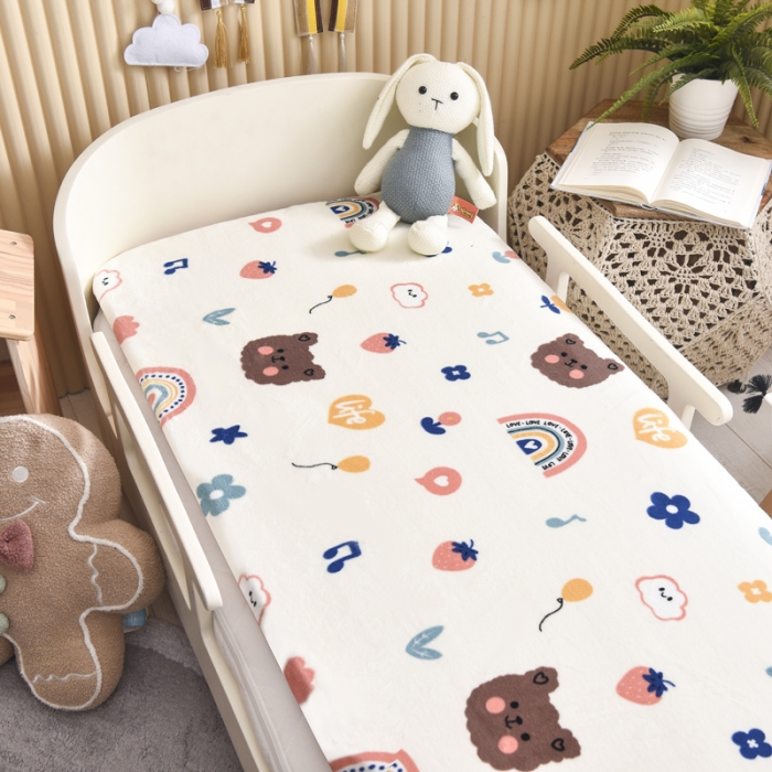 91家纺网 家纺一手货源 找家纺 嗨生活 2021新款牛奶绒可拆款床垫 嘟嘟熊