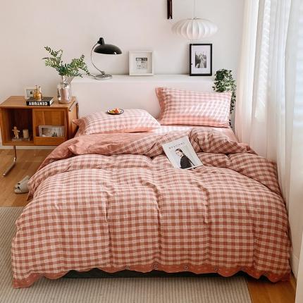 91家纺网 家纺一手货源 找家纺 （总）春皖家纺2023新款全棉双层纱四件套无印纽扣版天猫风格