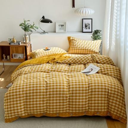 91家纺网 家纺一手货源 找家纺 （总）春皖家纺2023新款全棉双层纱四件套无印纽扣版天猫风格