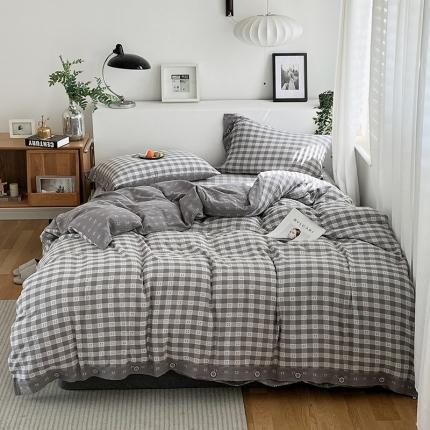 91家纺网 家纺一手货源 找家纺 （总）春皖家纺2023新款全棉双层纱四件套无印纽扣版天猫风格