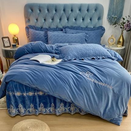 91家纺网 家纺一手货源 找家纺 （总）星尚 2021新款秋冬高定婴儿绒夹棉绣花床裙四件套