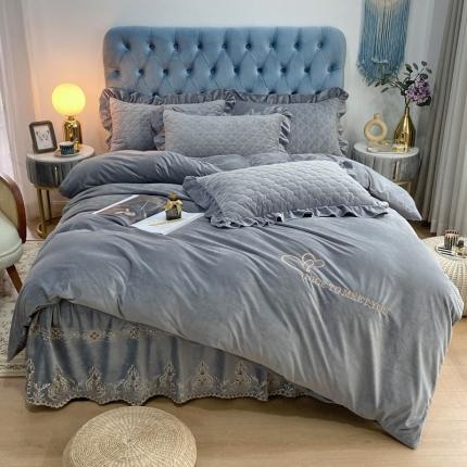 91家纺网 家纺一手货源 找家纺 （总）星尚 2021新款秋冬高定婴儿绒夹棉绣花床裙四件套