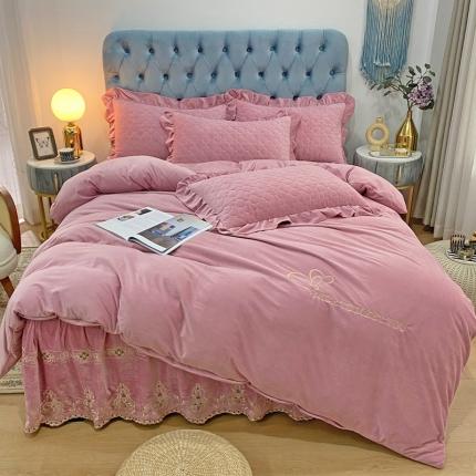 91家纺网 家纺一手货源 找家纺 （总）星尚 2021新款秋冬高定婴儿绒夹棉绣花床裙四件套