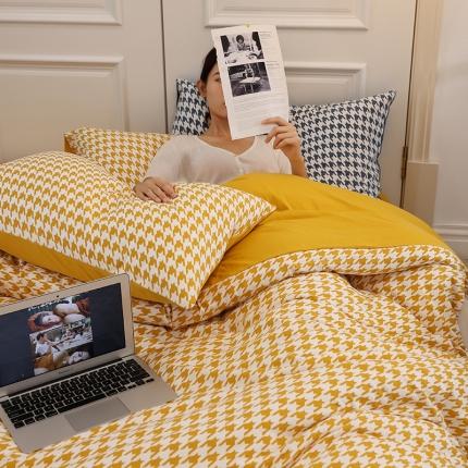 91家纺网 家纺一手货源 找家纺 （总）华超针织 2021新款天竺棉千鸟格四件套