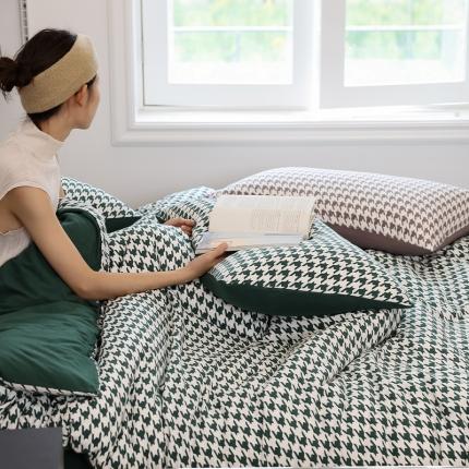 91家纺网 家纺一手货源 找家纺 （总）华超针织 2021新款天竺棉千鸟格四件套