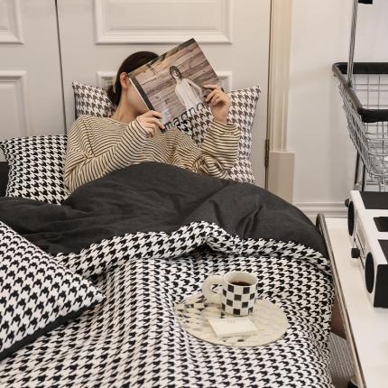 91家纺网 家纺一手货源 找家纺 （总）华超针织 2021新款天竺棉千鸟格四件套