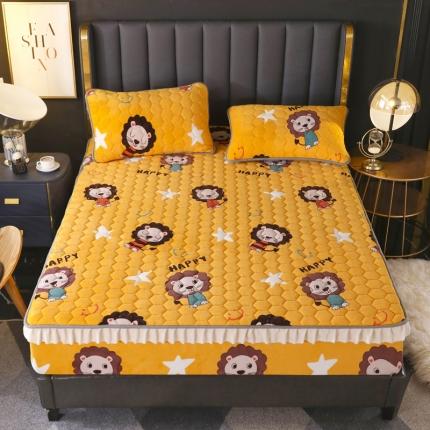 91家纺网 家纺一手货源 找家纺 情煊家纺 2022新款牛奶绒印花单品花边款夹棉床笠 小狮子