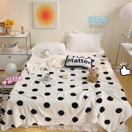 91家纺网 家纺一手货源 找家纺 顾里2021新款韩系复古黑白风暖肤牛奶羊羔绒毯 白波点