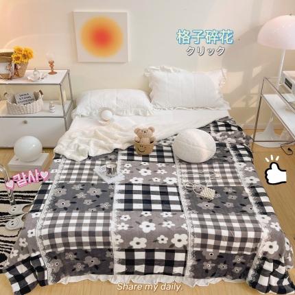 91家纺网 家纺一手货源 找家纺 顾里2021新款韩系复古黑白风暖肤牛奶羊羔绒毯 格子碎花