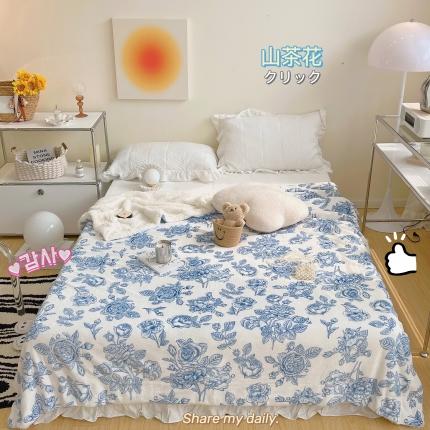 91家纺网 家纺一手货源 找家纺 顾里2021新款韩系复古黑白风暖肤牛奶羊羔绒毯 山茶花