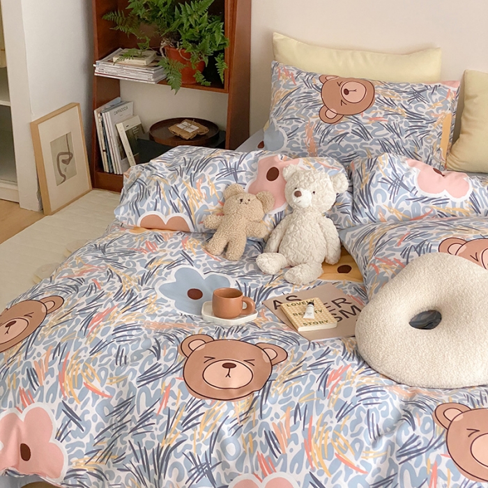 91家纺网 家纺一手货源 找家纺 窝米 2022春季新品全棉四件套 大脸熊