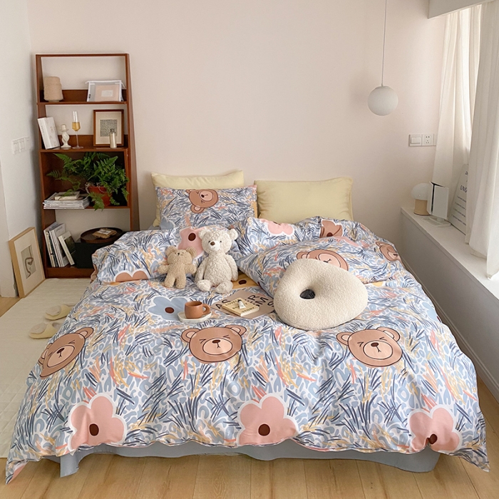 91家纺网 家纺一手货源 找家纺 窝米 2022春季新品全棉四件套 大脸熊