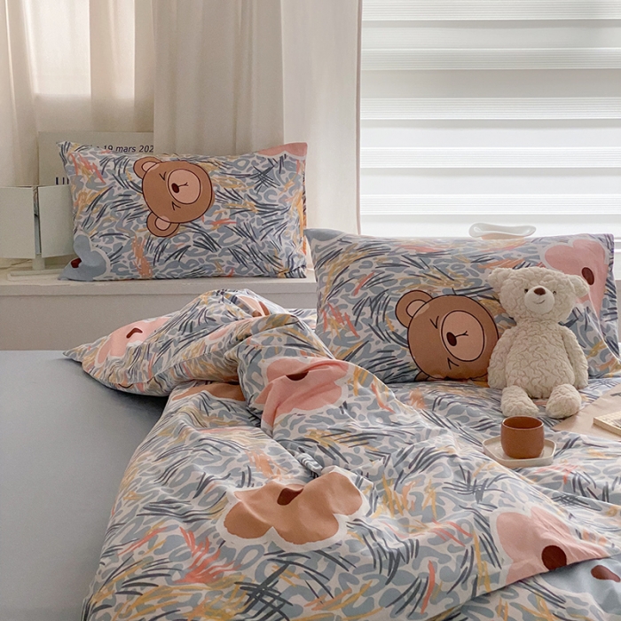 91家纺网 家纺一手货源 找家纺 窝米 2022春季新品全棉四件套 大脸熊