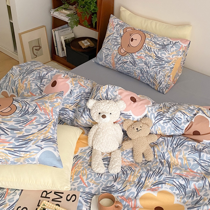 91家纺网 家纺一手货源 找家纺 窝米 2022春季新品全棉四件套 大脸熊