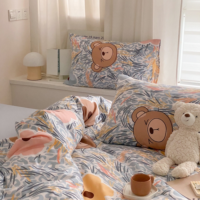 91家纺网 家纺一手货源 找家纺 窝米 2022春季新品全棉四件套 大脸熊