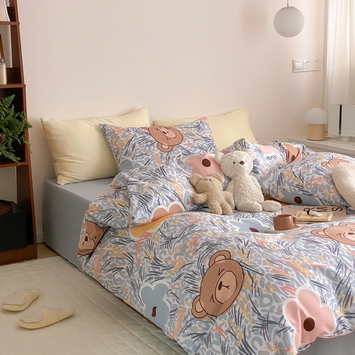 91家纺网 家纺一手货源 找家纺 窝米 2022春季新品全棉四件套 大脸熊