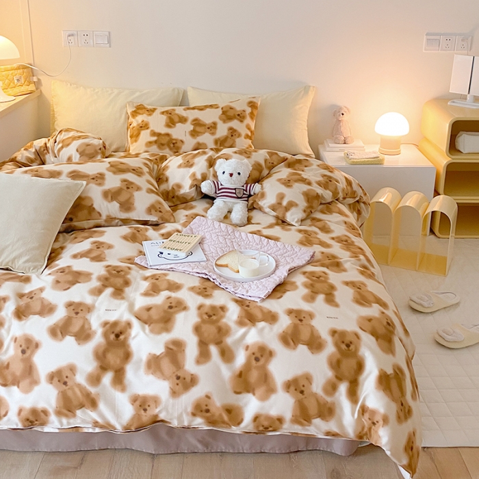 91家纺网 家纺一手货源 找家纺 窝米 2022春季新品全棉四件套 呆萌熊