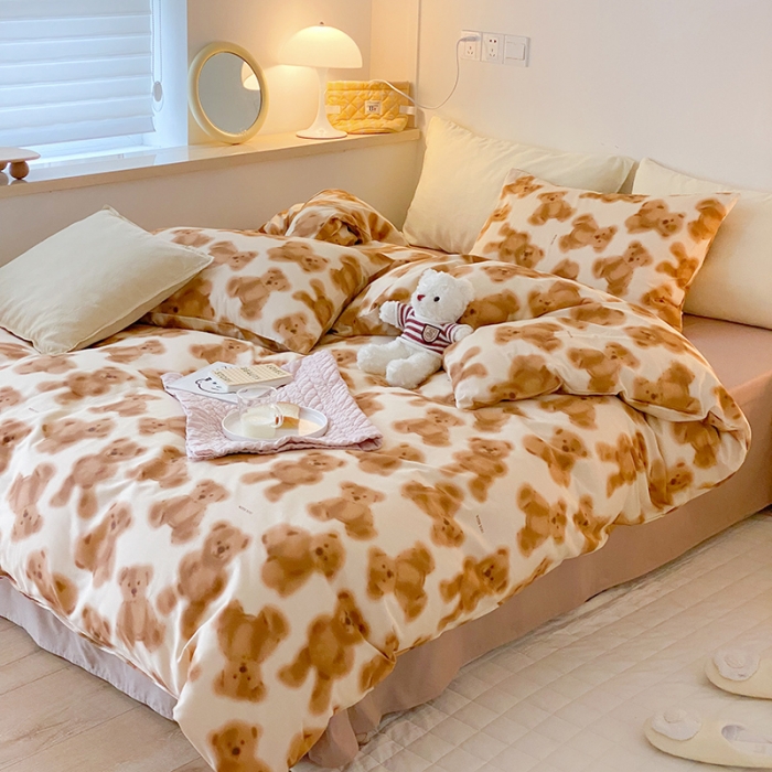 91家纺网 家纺一手货源 找家纺 窝米 2022春季新品全棉四件套 呆萌熊