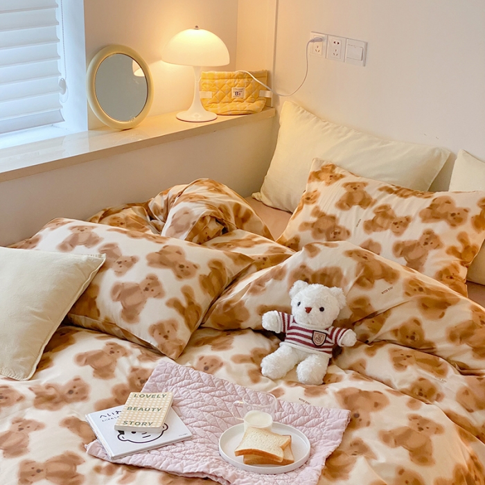 91家纺网 家纺一手货源 找家纺 窝米 2022春季新品全棉四件套 呆萌熊