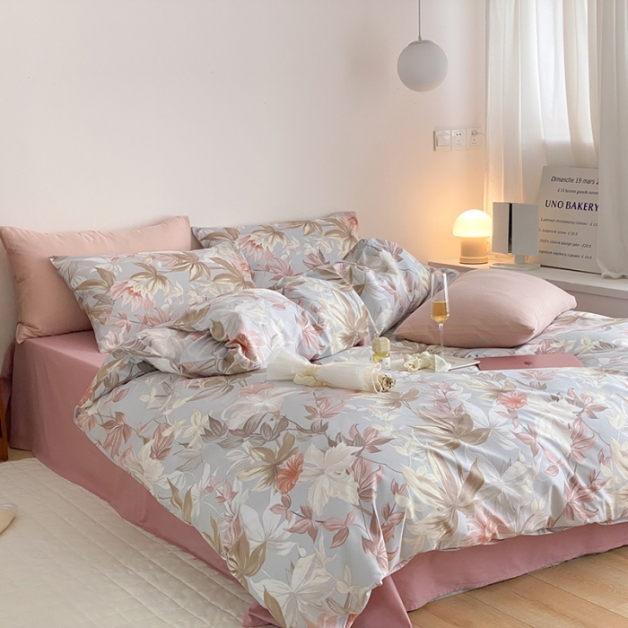 91家纺网 家纺一手货源 找家纺 窝米 2022春季新品全棉四件套 花颜