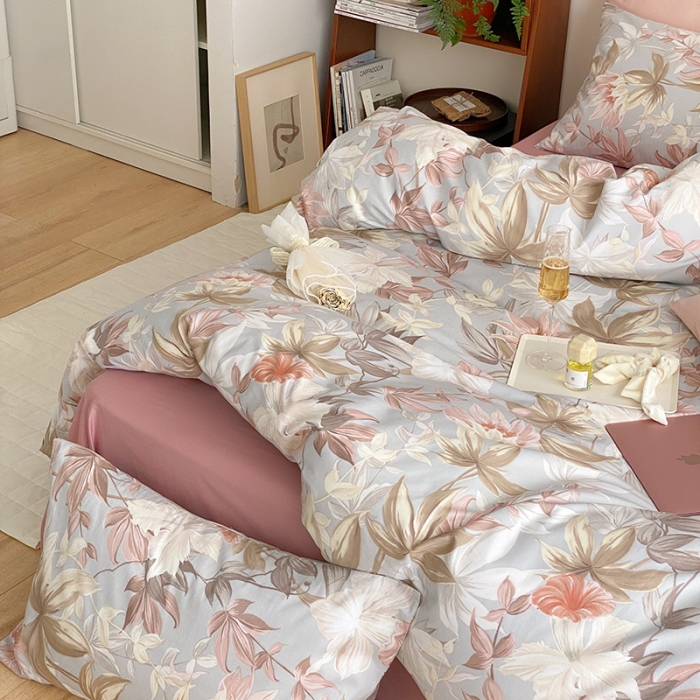 91家纺网 家纺一手货源 找家纺 窝米 2022春季新品全棉四件套 花颜