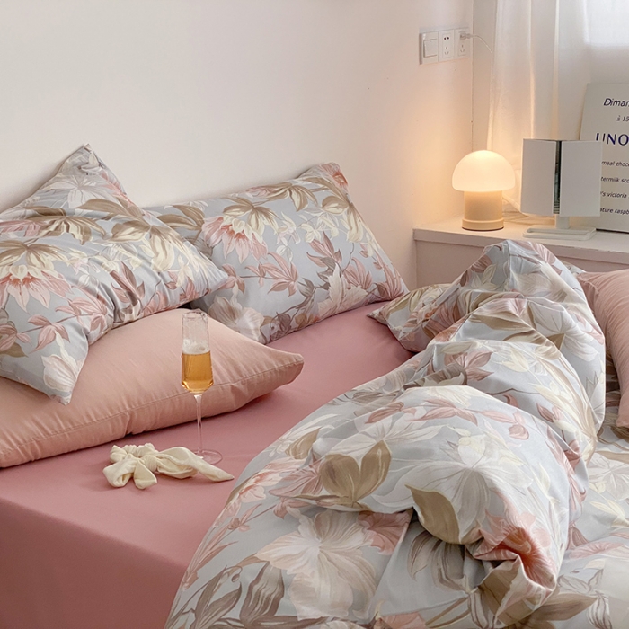 91家纺网 家纺一手货源 找家纺 窝米 2022春季新品全棉四件套 花颜