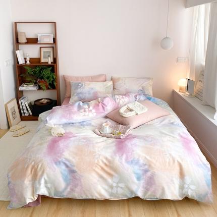 91家纺网 家纺一手货源 找家纺 窝米 2022春季新品全棉四件套 烟花粉