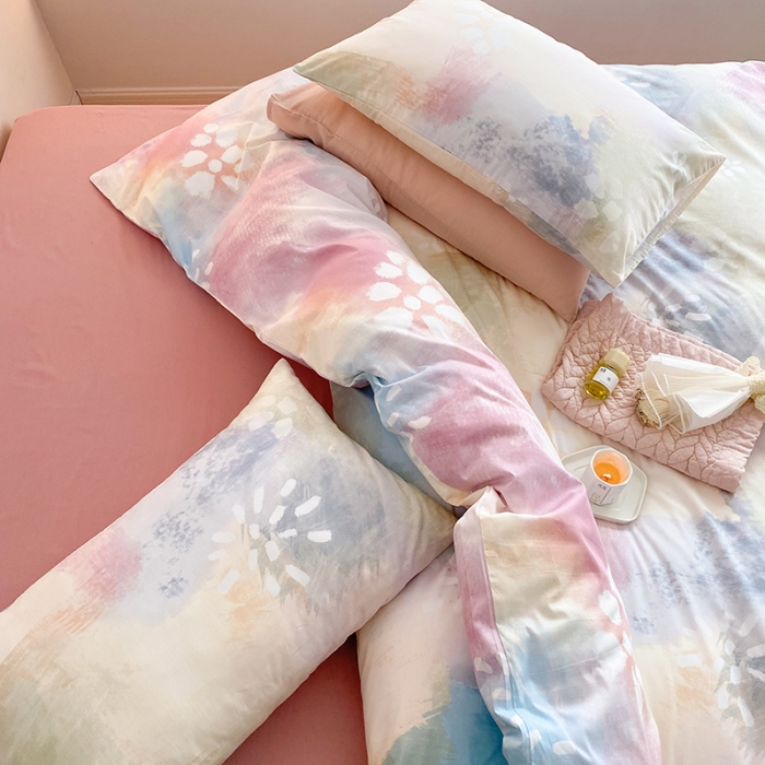 91家纺网 家纺一手货源 找家纺 窝米 2022春季新品全棉四件套 烟花粉