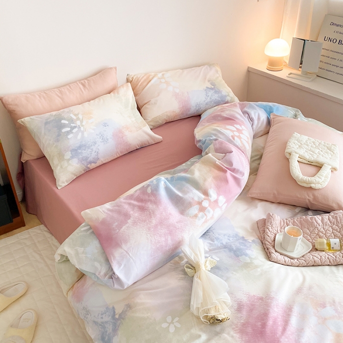 91家纺网 家纺一手货源 找家纺 窝米 2022春季新品全棉四件套 烟花粉