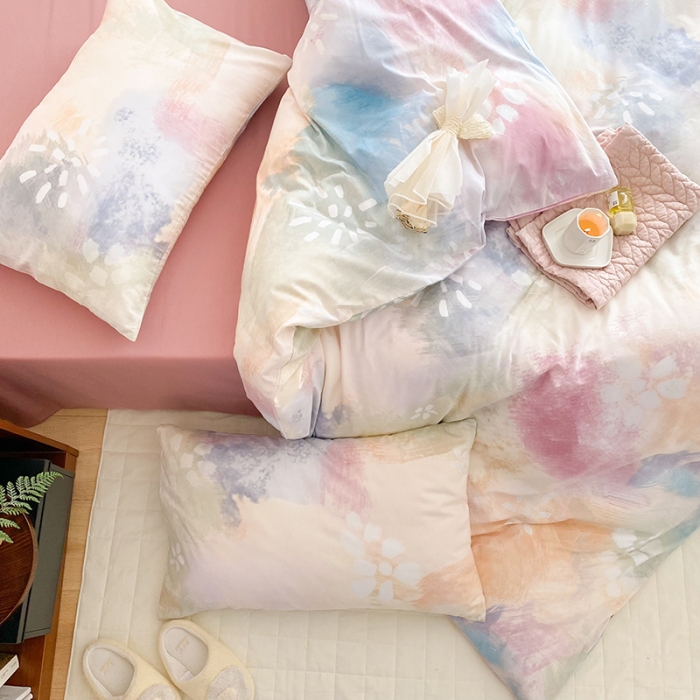 91家纺网 家纺一手货源 找家纺 窝米 2022春季新品全棉四件套 烟花粉