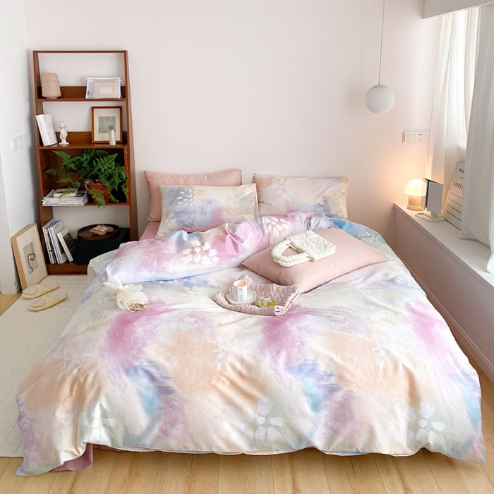 91家纺网 家纺一手货源 找家纺 窝米 2022春季新品全棉四件套 烟花粉