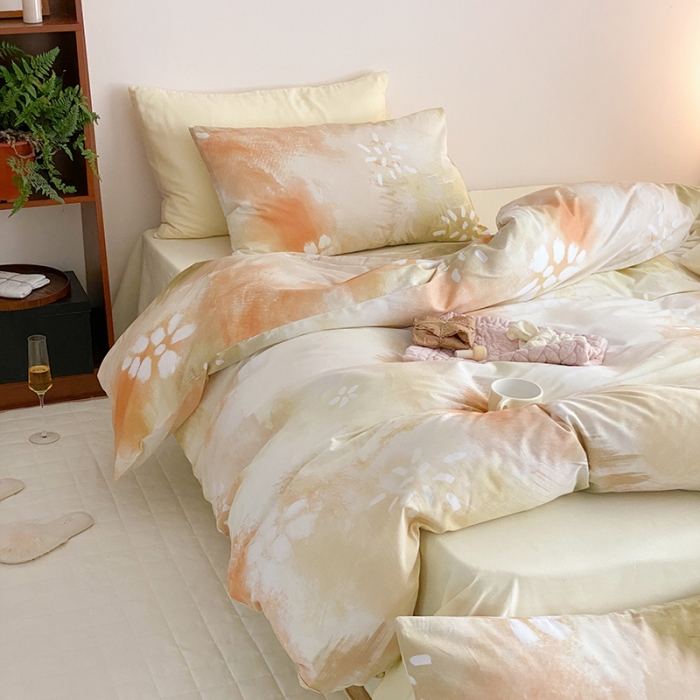 91家纺网 家纺一手货源 找家纺 窝米 2022春季新品全棉四件套 烟花黄