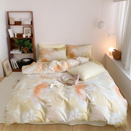 91家纺网 家纺一手货源 找家纺 窝米 2022春季新品全棉四件套 烟花黄