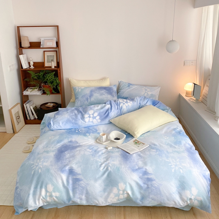 91家纺网 家纺一手货源 找家纺 窝米 2022春季新品全棉四件套 烟花蓝