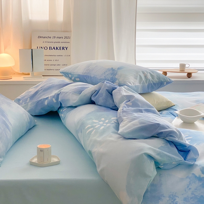 91家纺网 家纺一手货源 找家纺 窝米 2022春季新品全棉四件套 烟花蓝