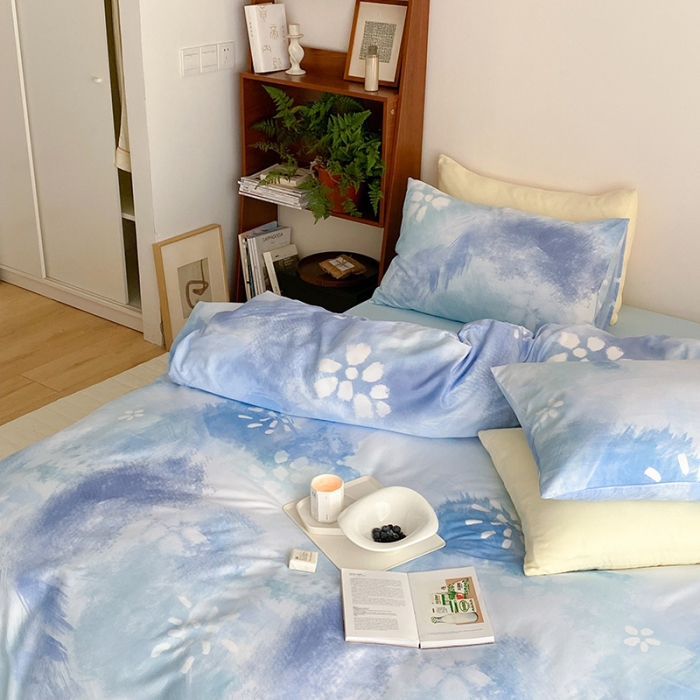 91家纺网 家纺一手货源 找家纺 窝米 2022春季新品全棉四件套 烟花蓝